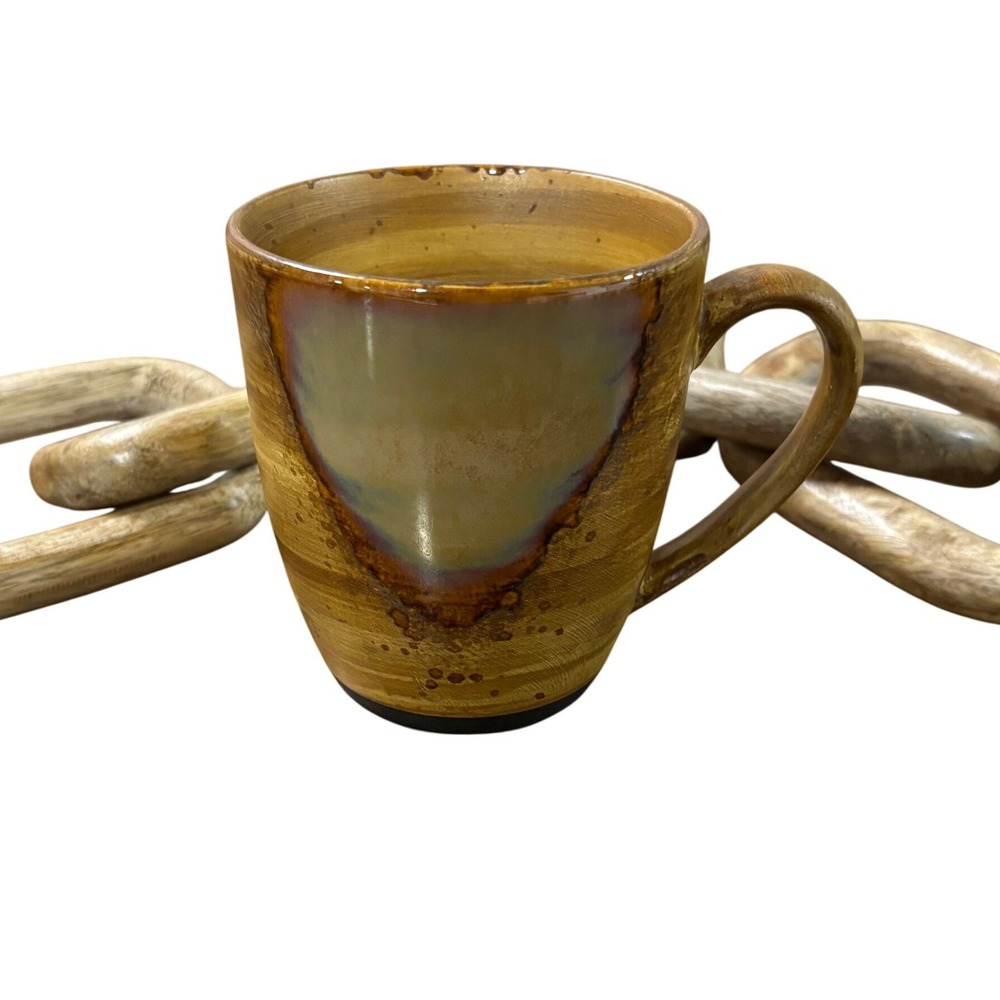 SANGO Splash Brown Drip Glaze Stoneware Coffee Mug 4951 Retired Pottery 4in